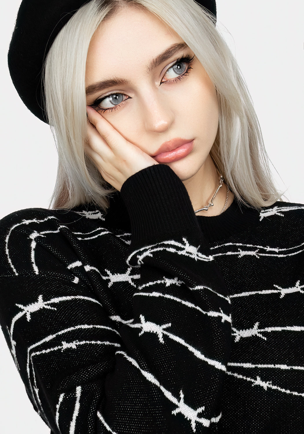 Barbed Wire Knit Sweater | Longline Crew Neck for Men & Women