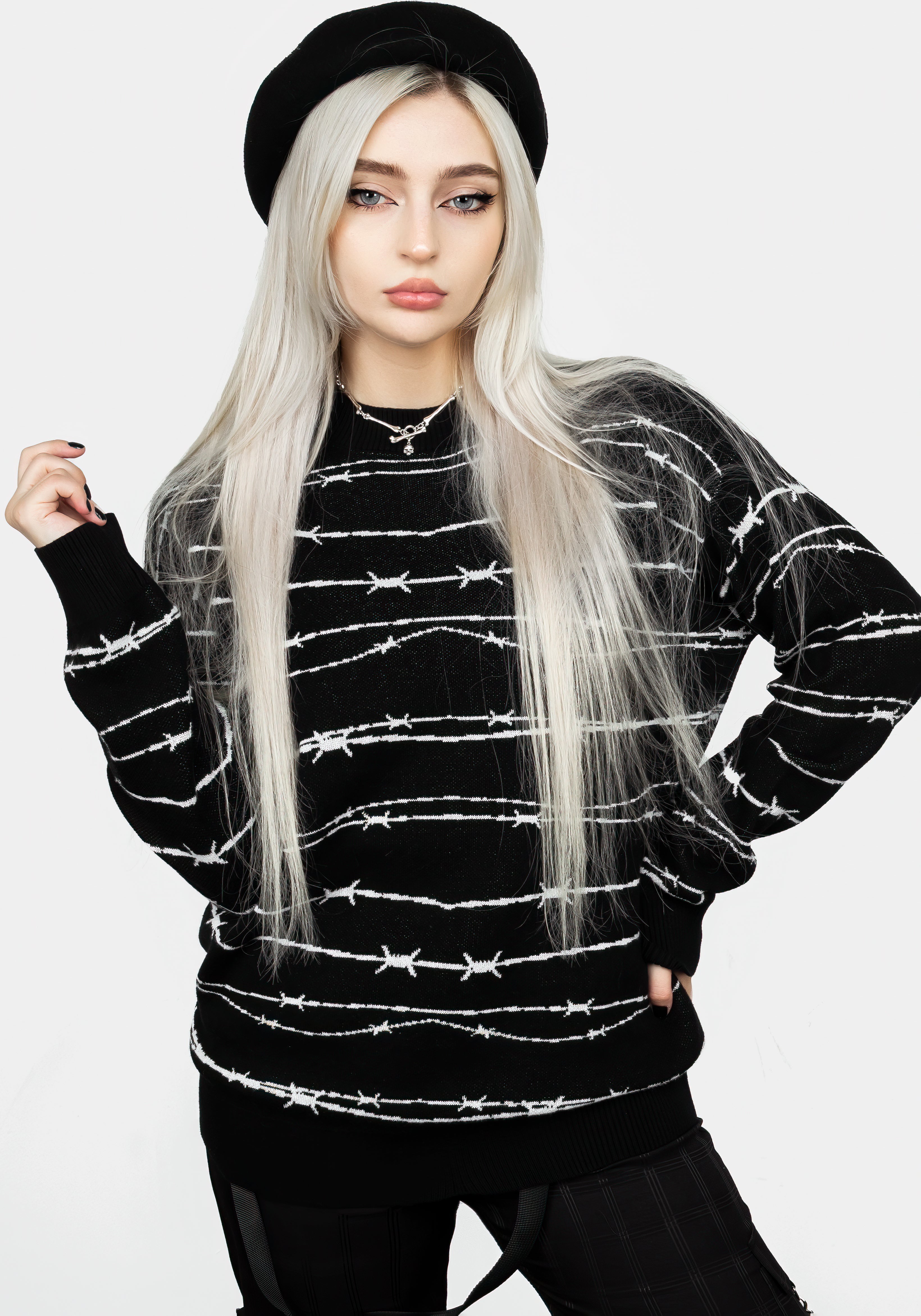 Barbed Wire Knit Sweater | Longline Crew Neck for Men & Women