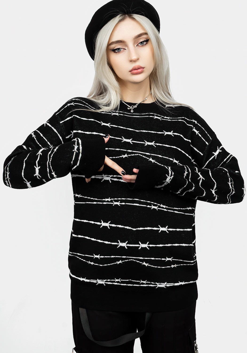 Barbed Wire Knit Sweater | Longline Crew Neck for Men & Women