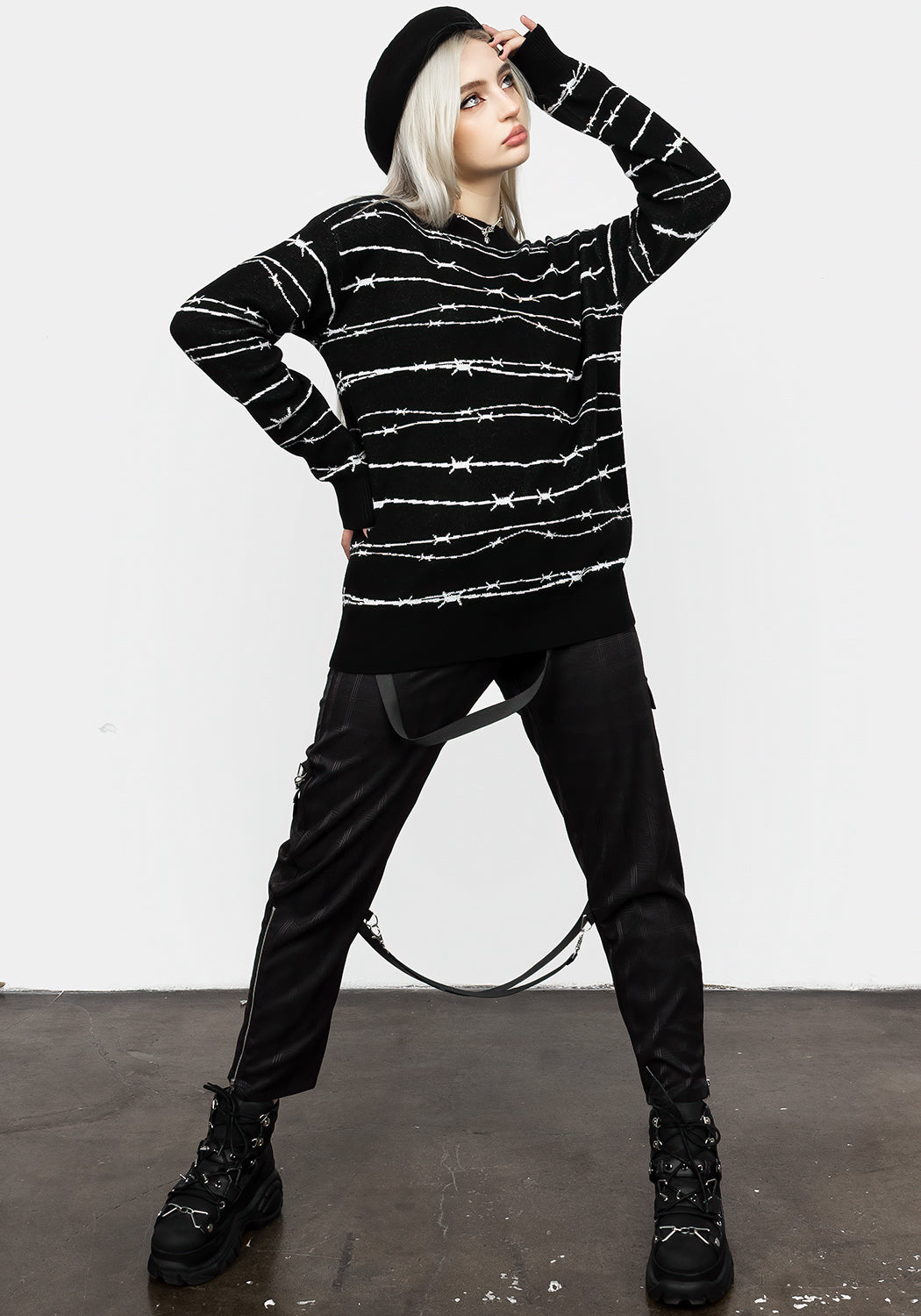 Barbed Wire Knit Sweater | Longline Crew Neck for Men & Women