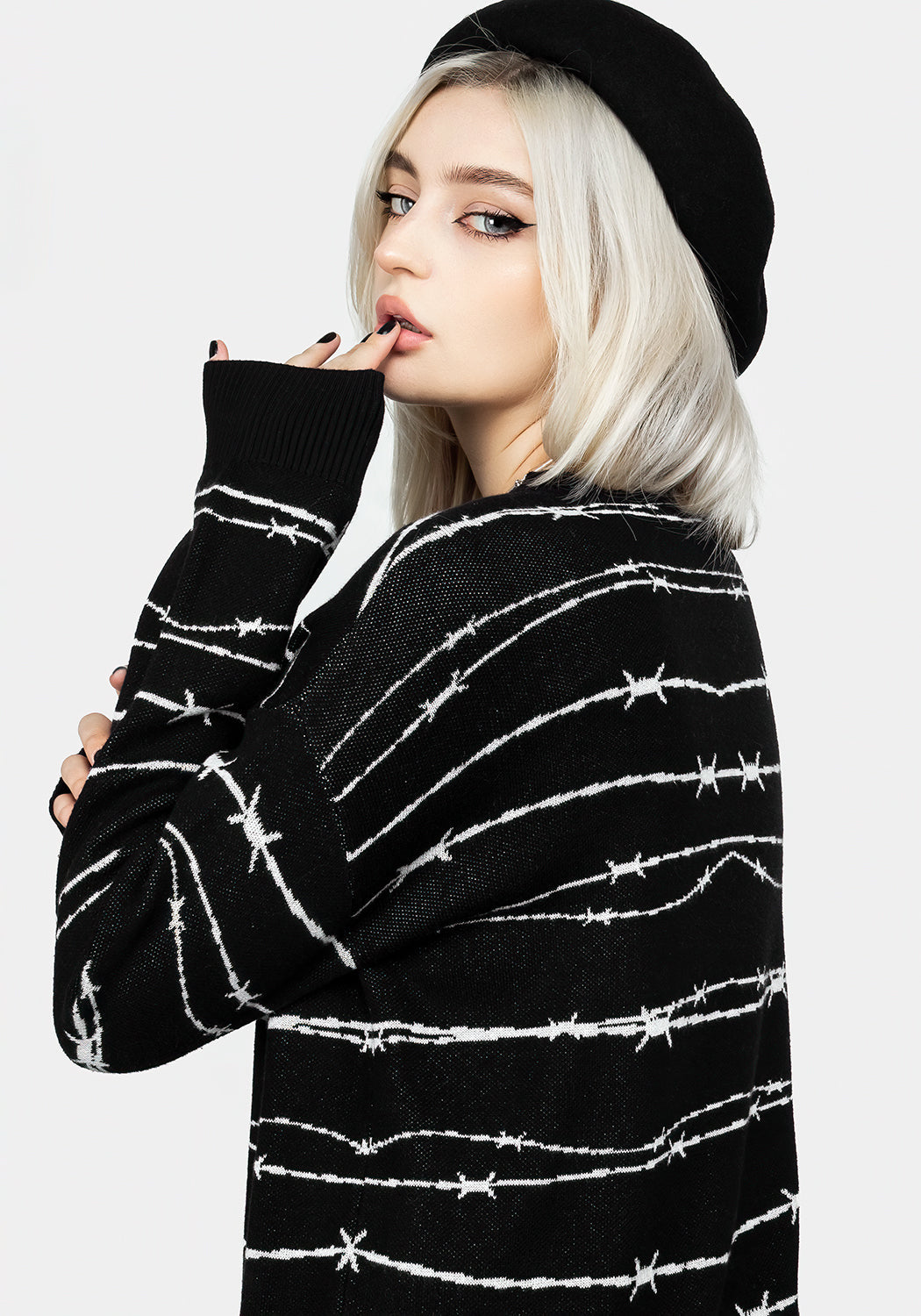 Barbed Wire Knit Sweater | Longline Crew Neck for Men & Women