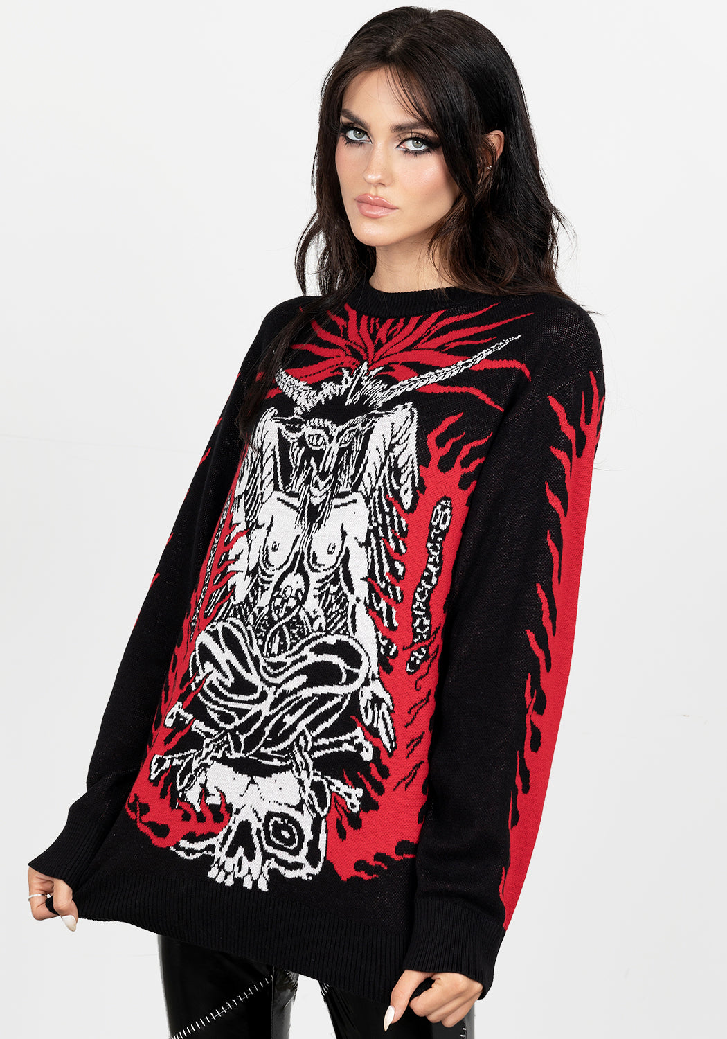 Baphomet Knit Sweater - Black & Red Unisex Crewneck | Cotton Blend