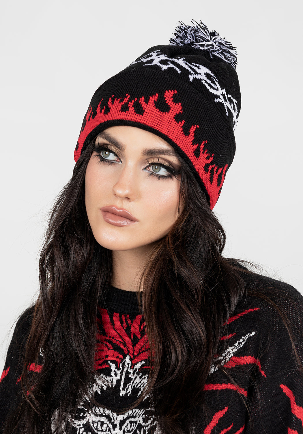 Oversized Pom Pom Beanie with Elemental Knit | Stretchy & Warm