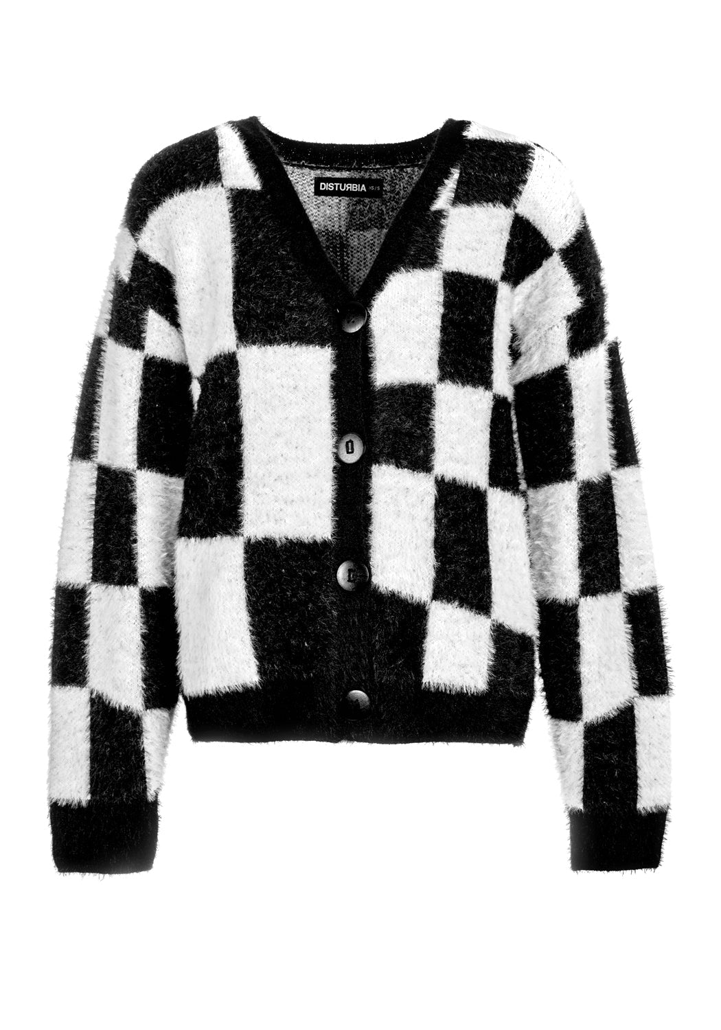 Oversized Checkerboard Knit Cardigan | Two-Tone Black & White
