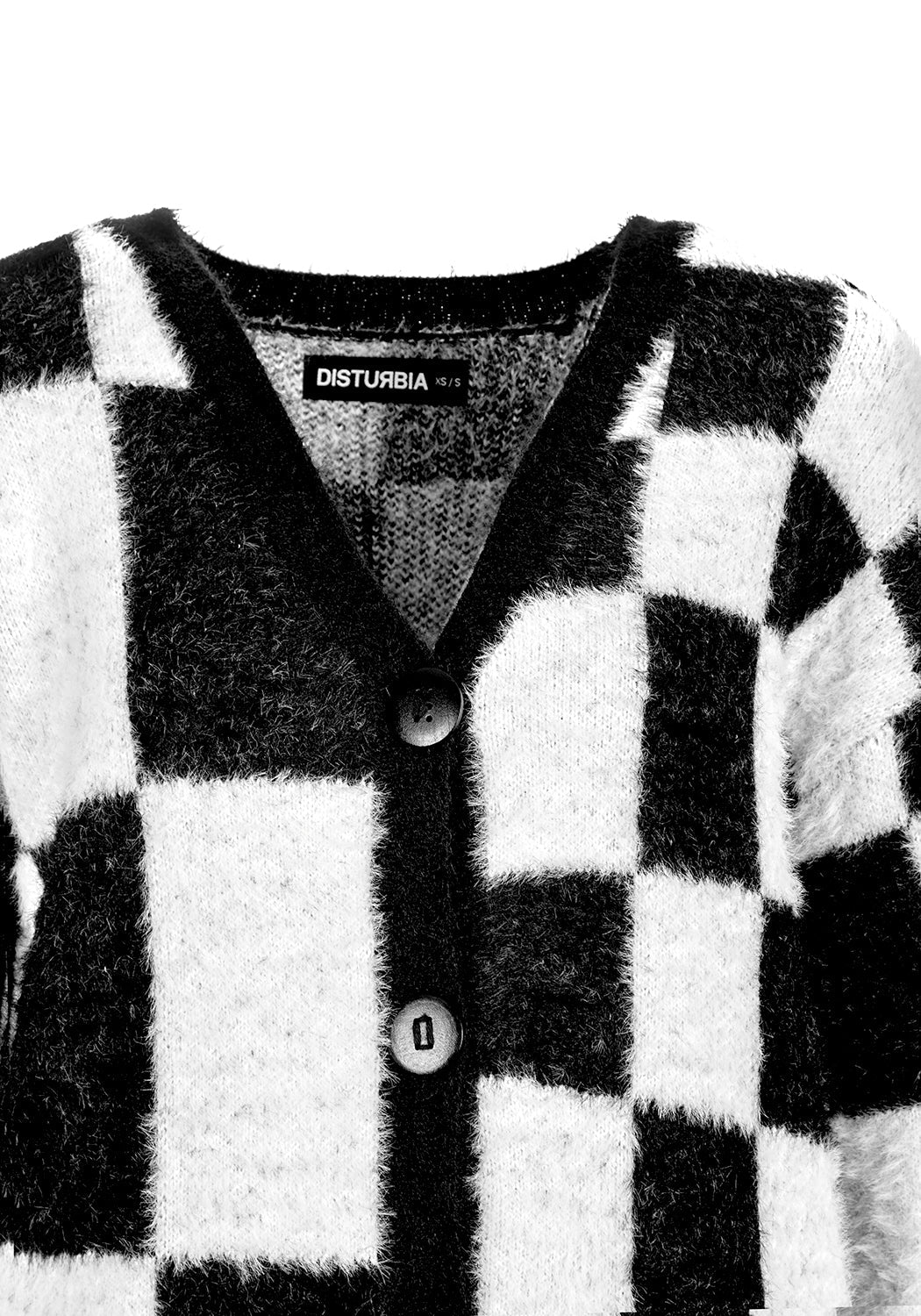 Oversized Checkerboard Knit Cardigan | Two-Tone Black & White
