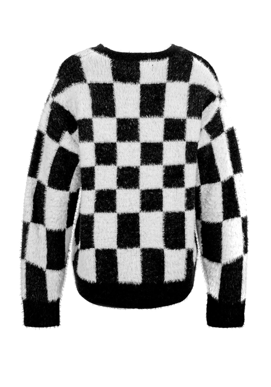 Oversized Checkerboard Knit Cardigan | Two-Tone Black & White