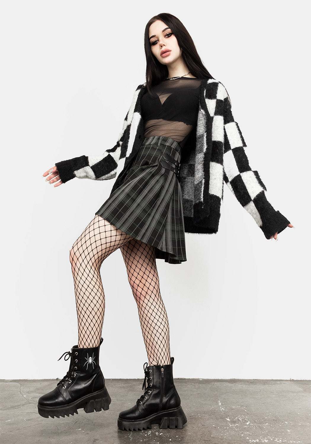 Oversized Checkerboard Knit Cardigan | Two-Tone Black & White