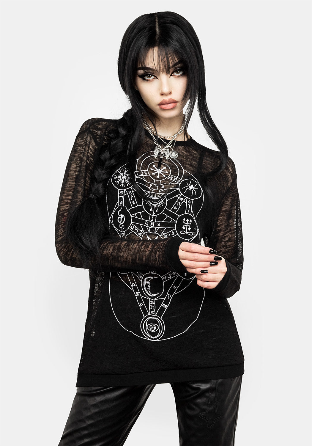 Black Semi-Sheer Knit Jumper with Tree of Life Embroidery | Divinity