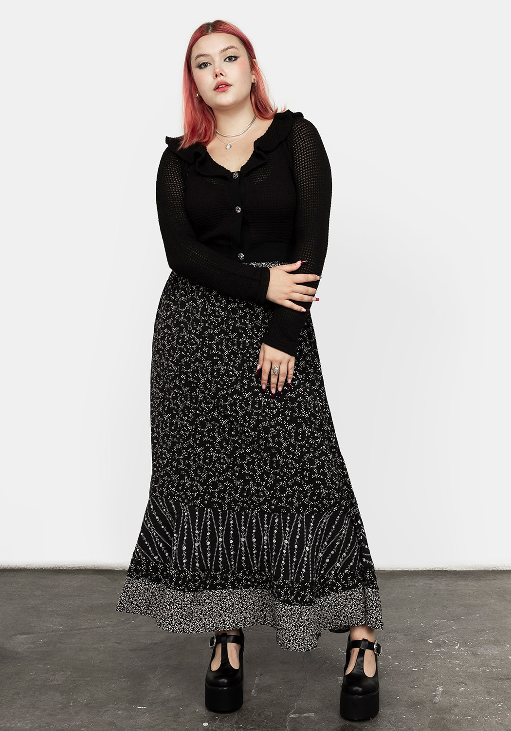 Crop Cardigan with Jewel Buttons & Frill Neckline | Enchantress