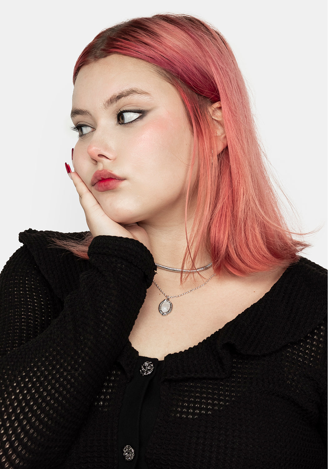 Crop Cardigan with Jewel Buttons & Frill Neckline | Enchantress