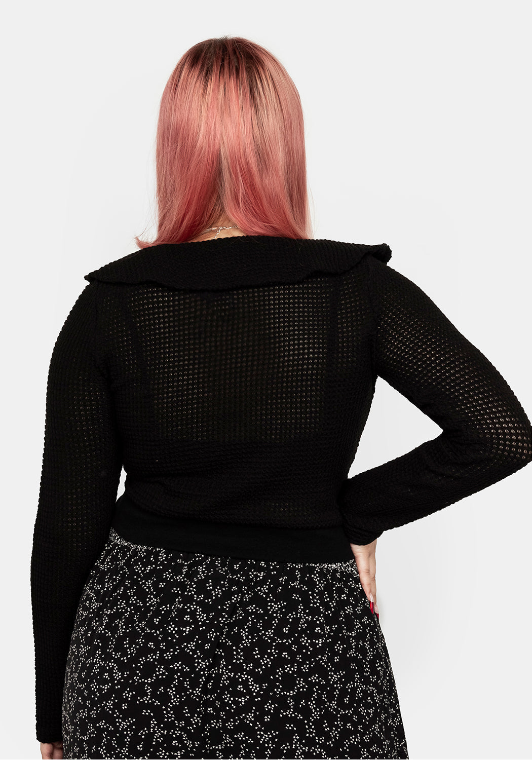 Crop Cardigan with Jewel Buttons & Frill Neckline | Enchantress