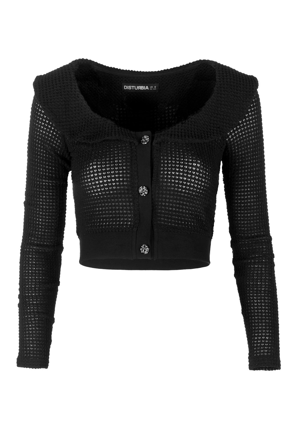 Crop Cardigan with Jewel Buttons & Frill Neckline | Enchantress