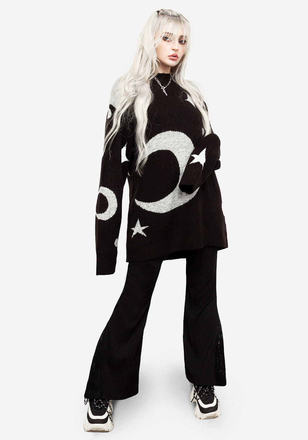 Oversized Moon & Stars Sweater | Soft Knit Crew Neck | Stellar