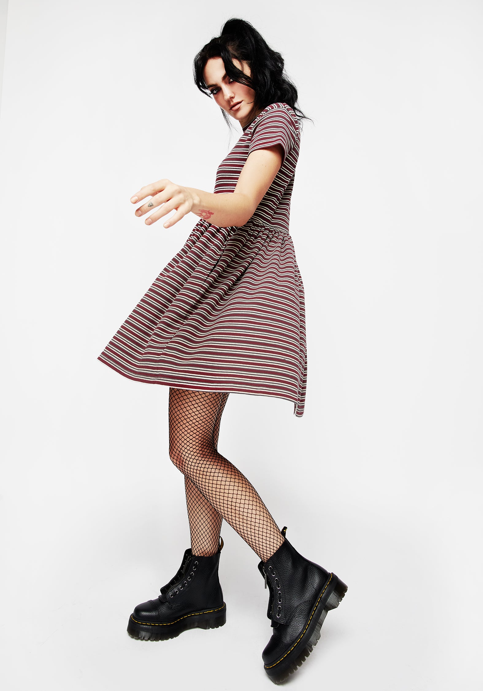 Striped Mini Smock Dress with Pockets & Crew Neck | Calliophis
