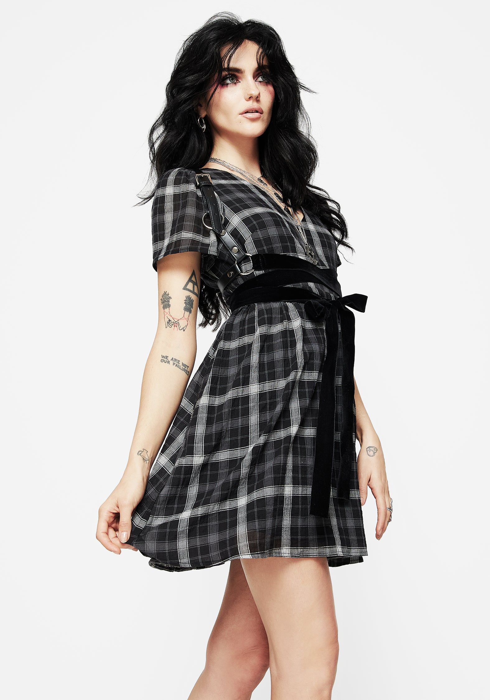 Black & Grey Check Mini Smock Dress with Pockets | Dilemma