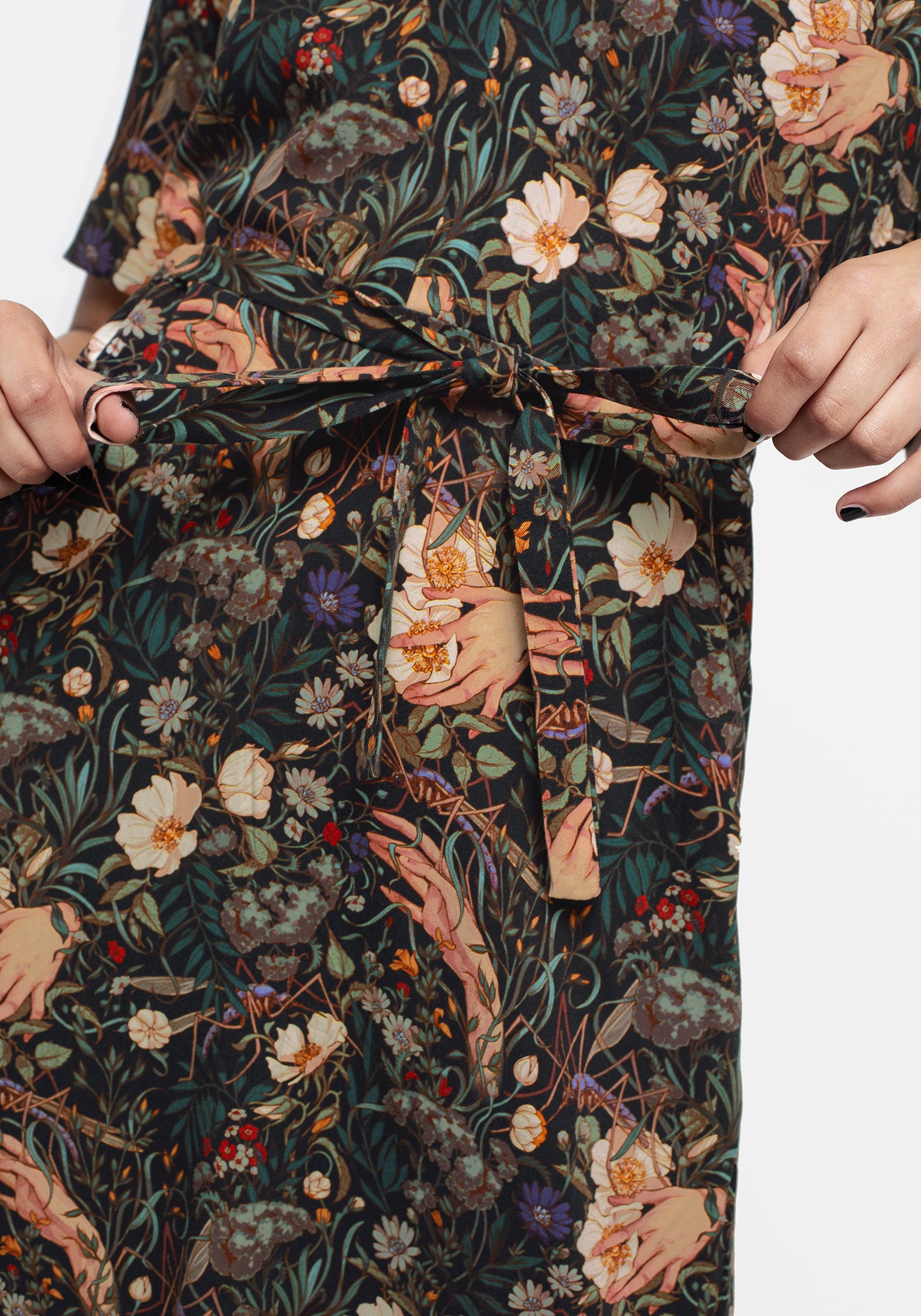 Green Floral Viscose Mini Dress with Collar & Belt | Ophelia