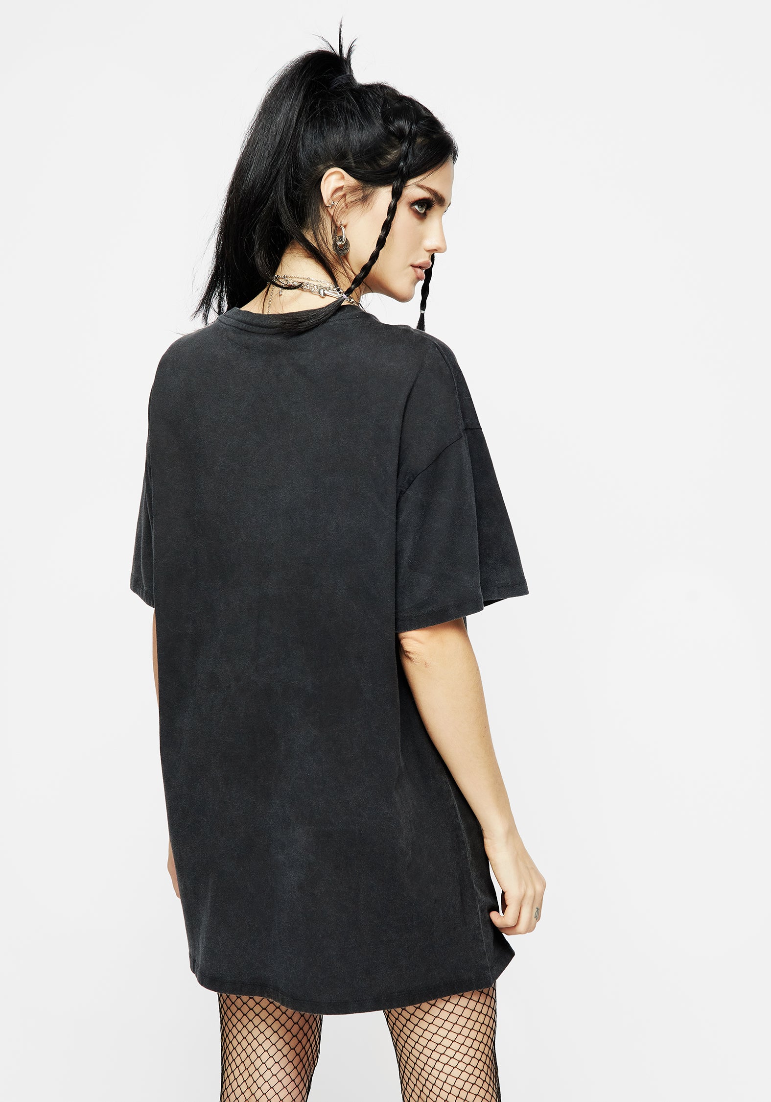 Black Graphic Tee Dress with Mushroom & Skull Print | Just Say Know
