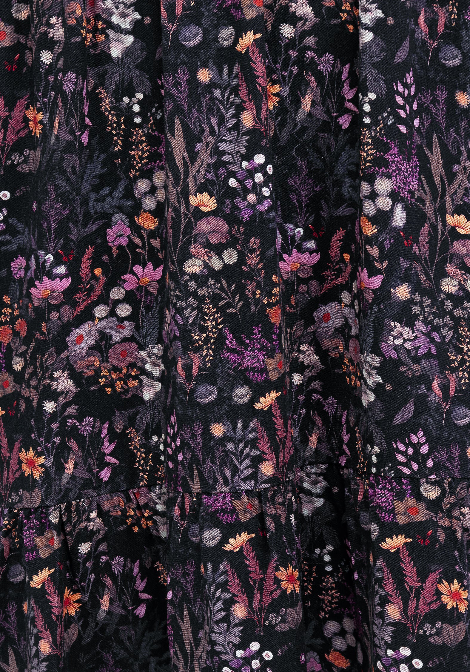 Black & Purple Floral Mini Smock Dress with V-Neck & Flared Sleeves | Heliotrope