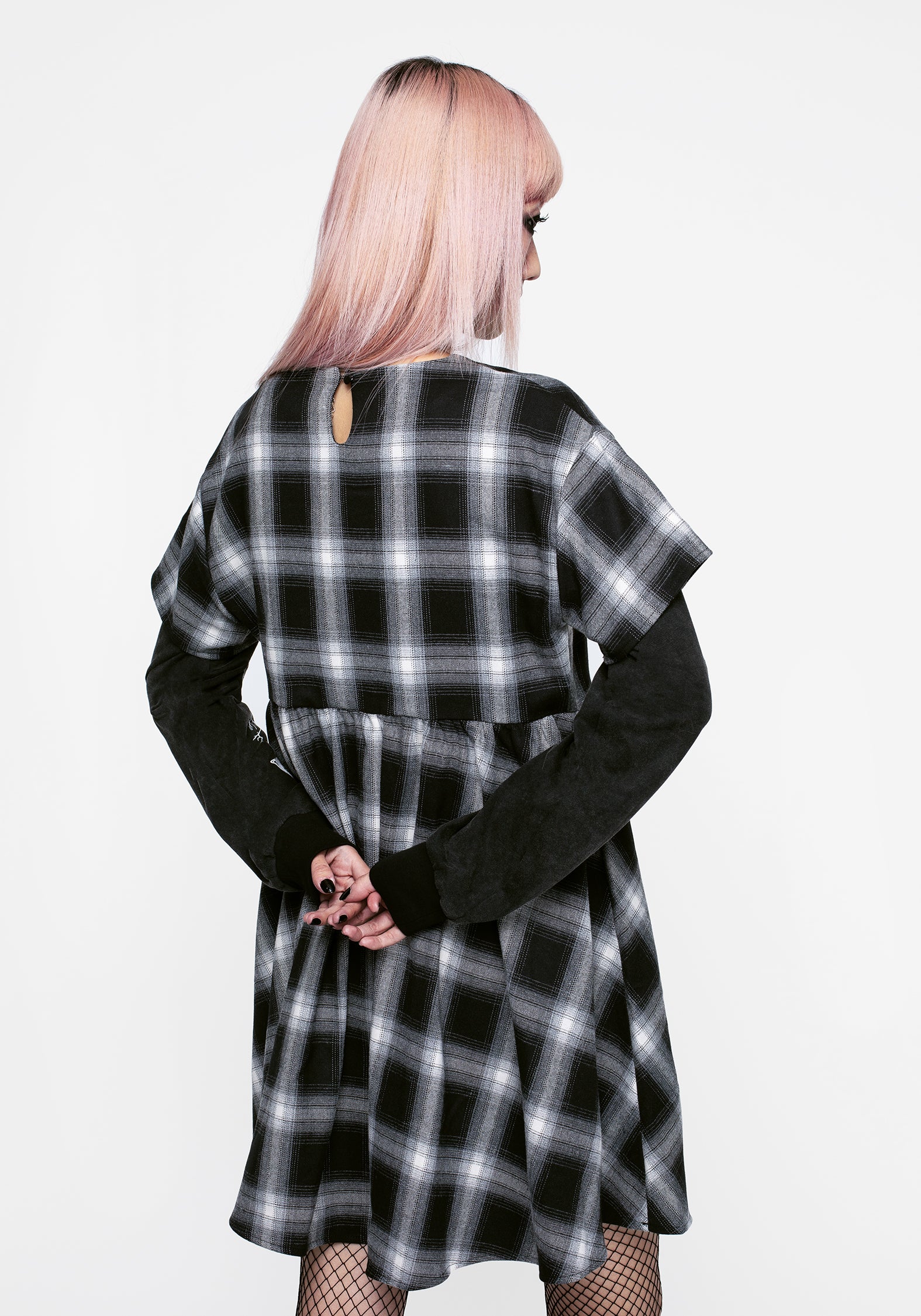 Black & White Check Smock Dress with Layered Sleeves | Hypnos