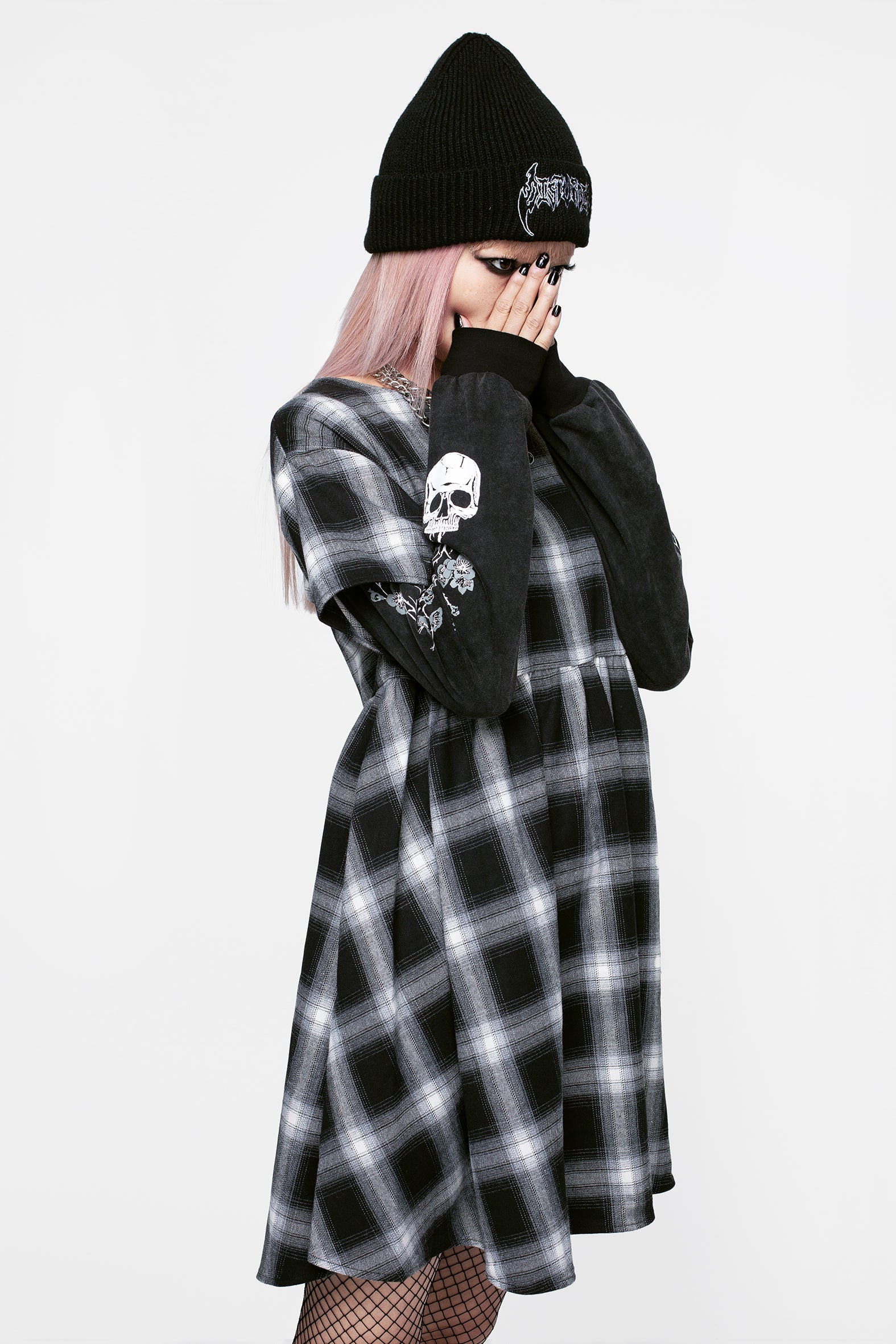Black & White Check Smock Dress with Layered Sleeves | Hypnos