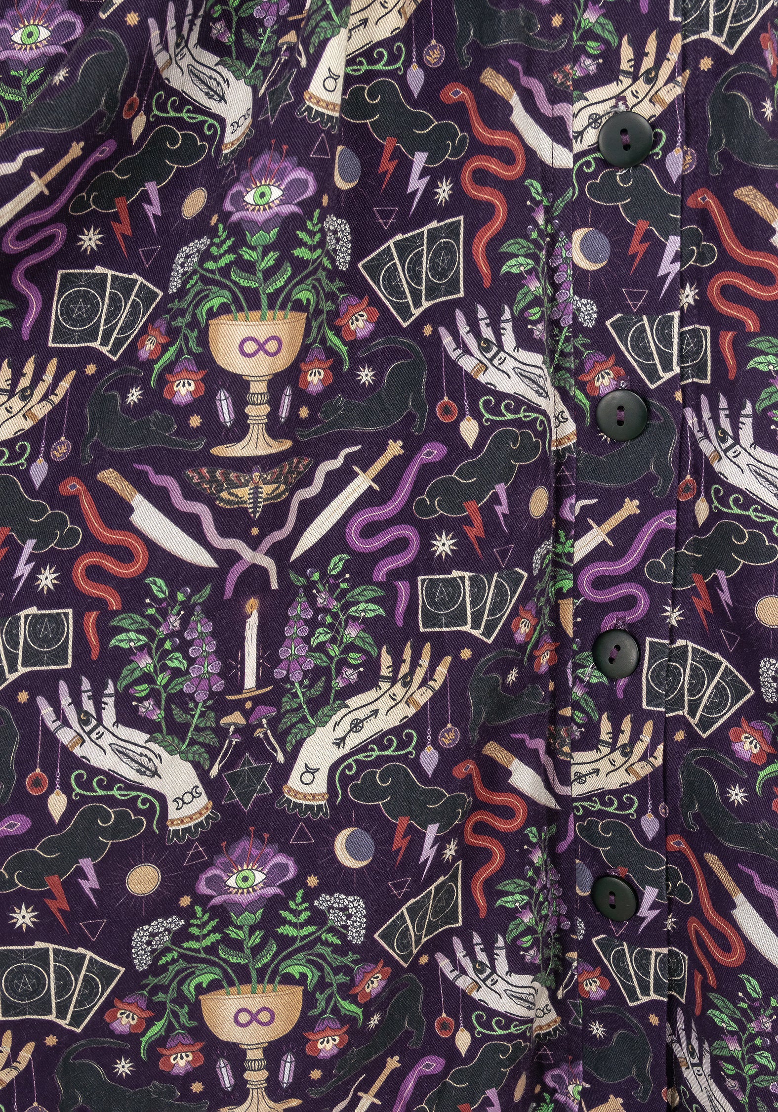 Purple Printed Button-Up Mini Dress with Waist Ties | Modern Mystic