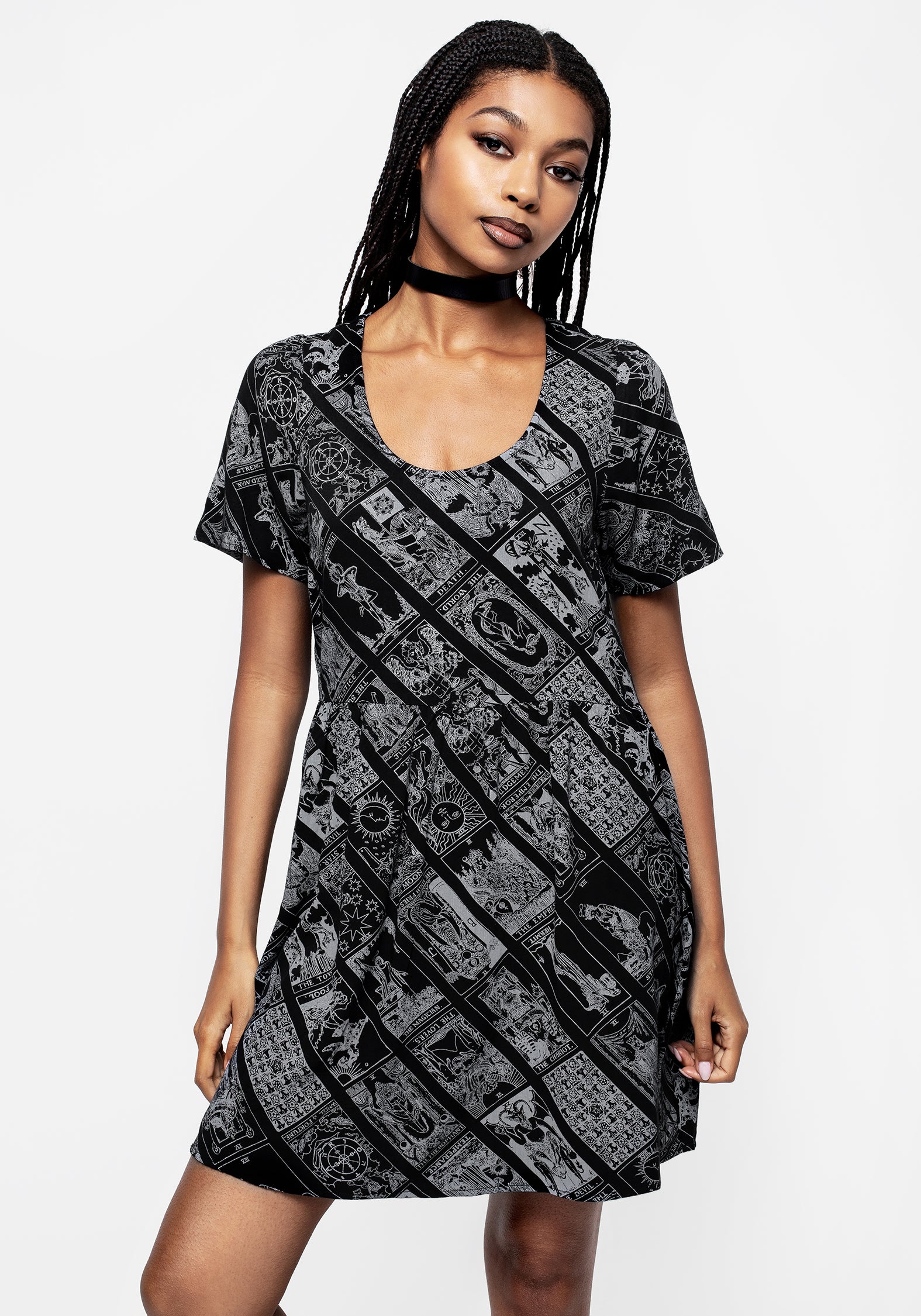Tarot Print Mini Smock Dress with Scoop Neck | Cartomancy