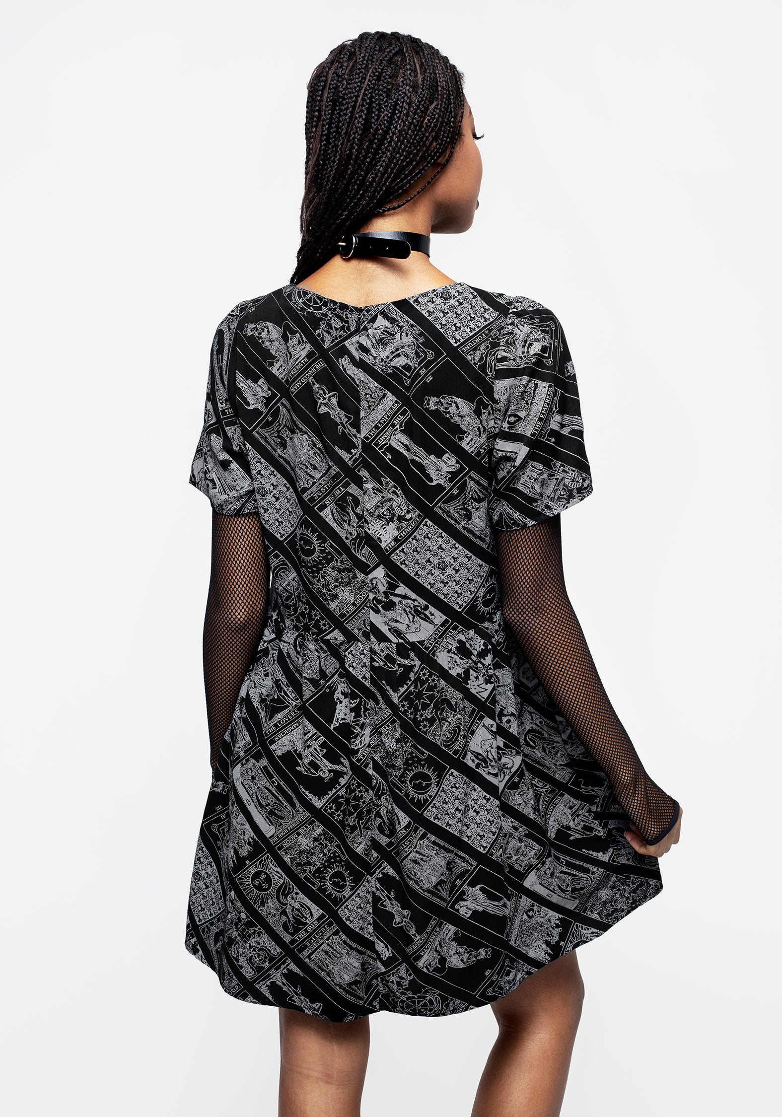 Tarot Print Mini Smock Dress with Scoop Neck | Cartomancy