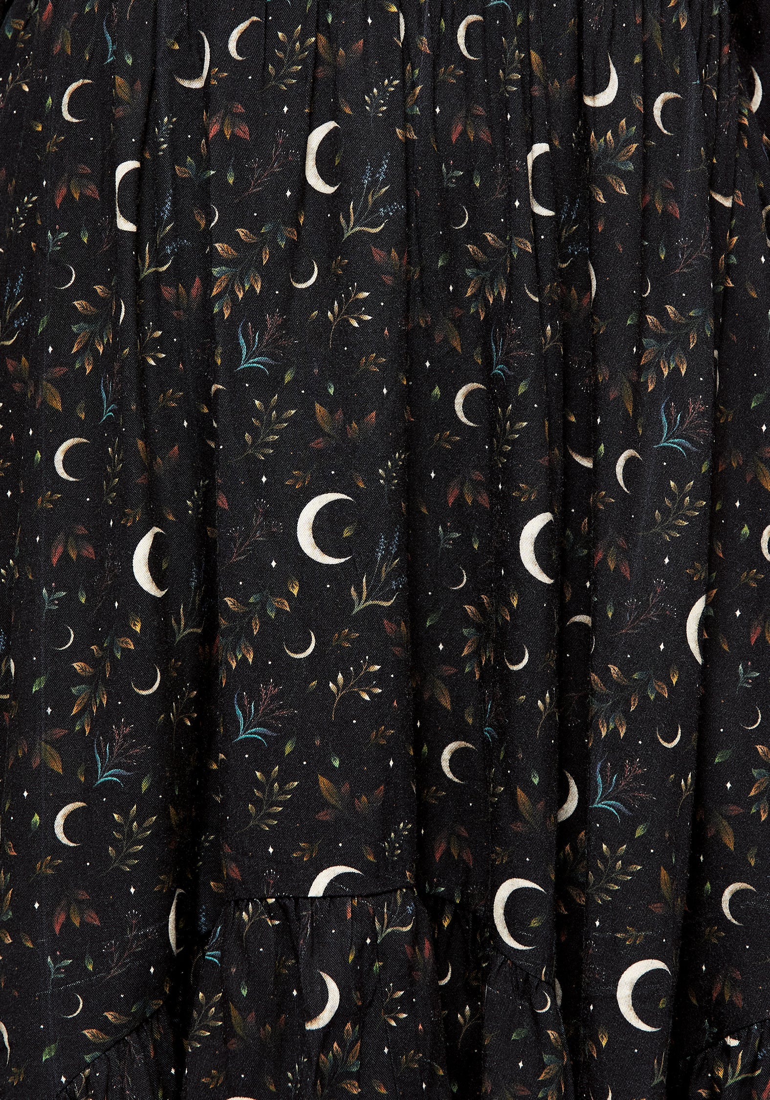 Black Floral Moon Print Mini Dress with Handkerchief Hem | Sickle Moon