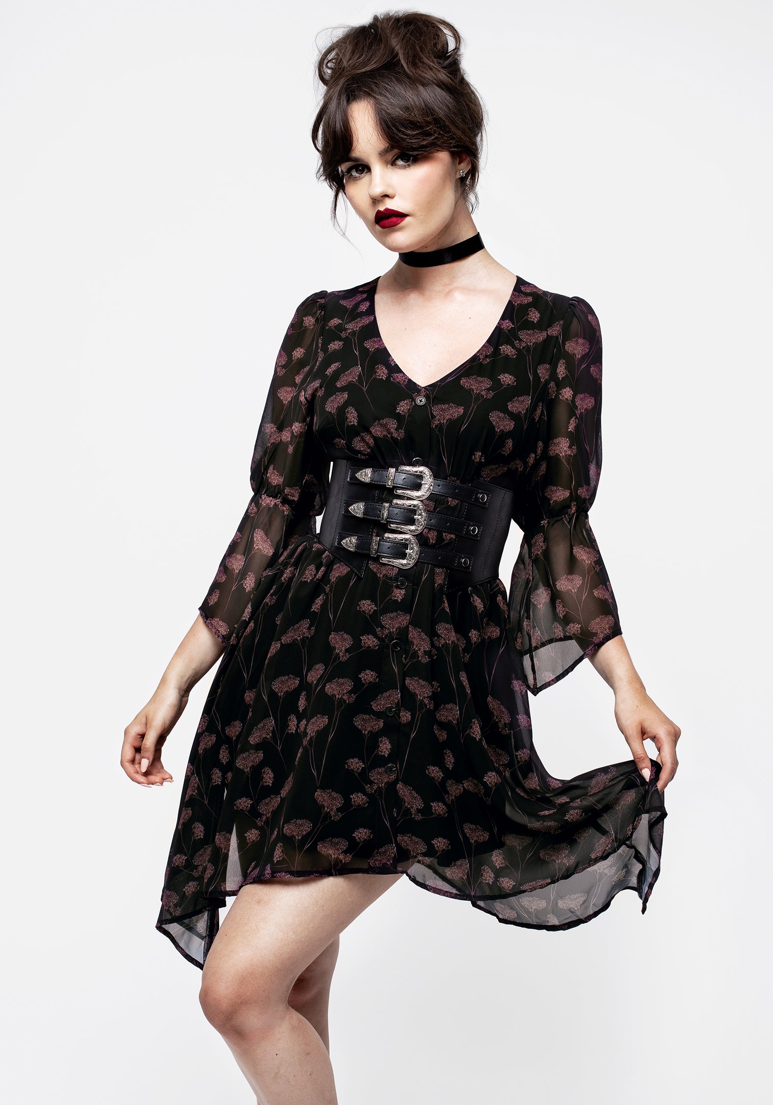 Floral V-Neck Mini Dress with Flutter Sleeves | Judas