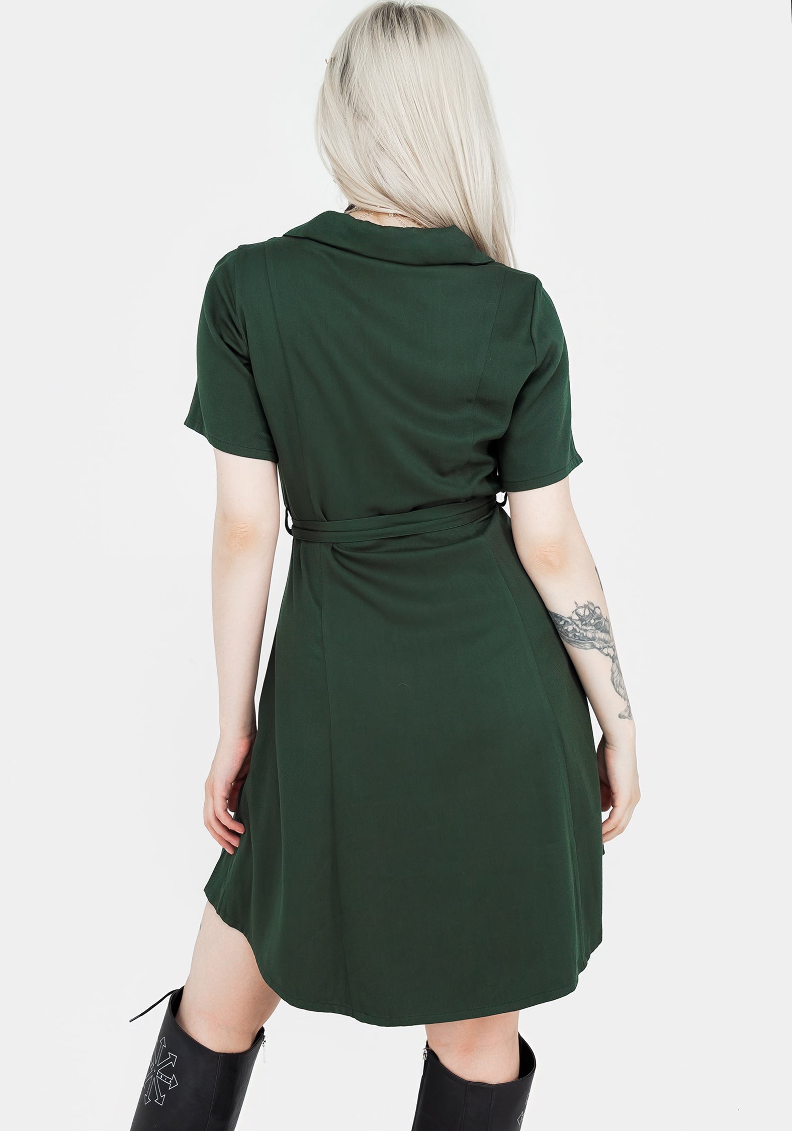 Green Embroidered Button Up Mini Shirt Dress with Belt | Fable