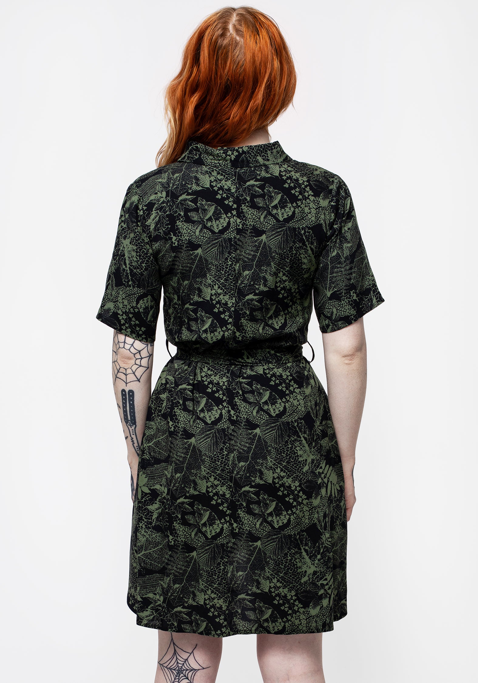 Black & Green Leaf Print Mini Shirt Dress | Daphne