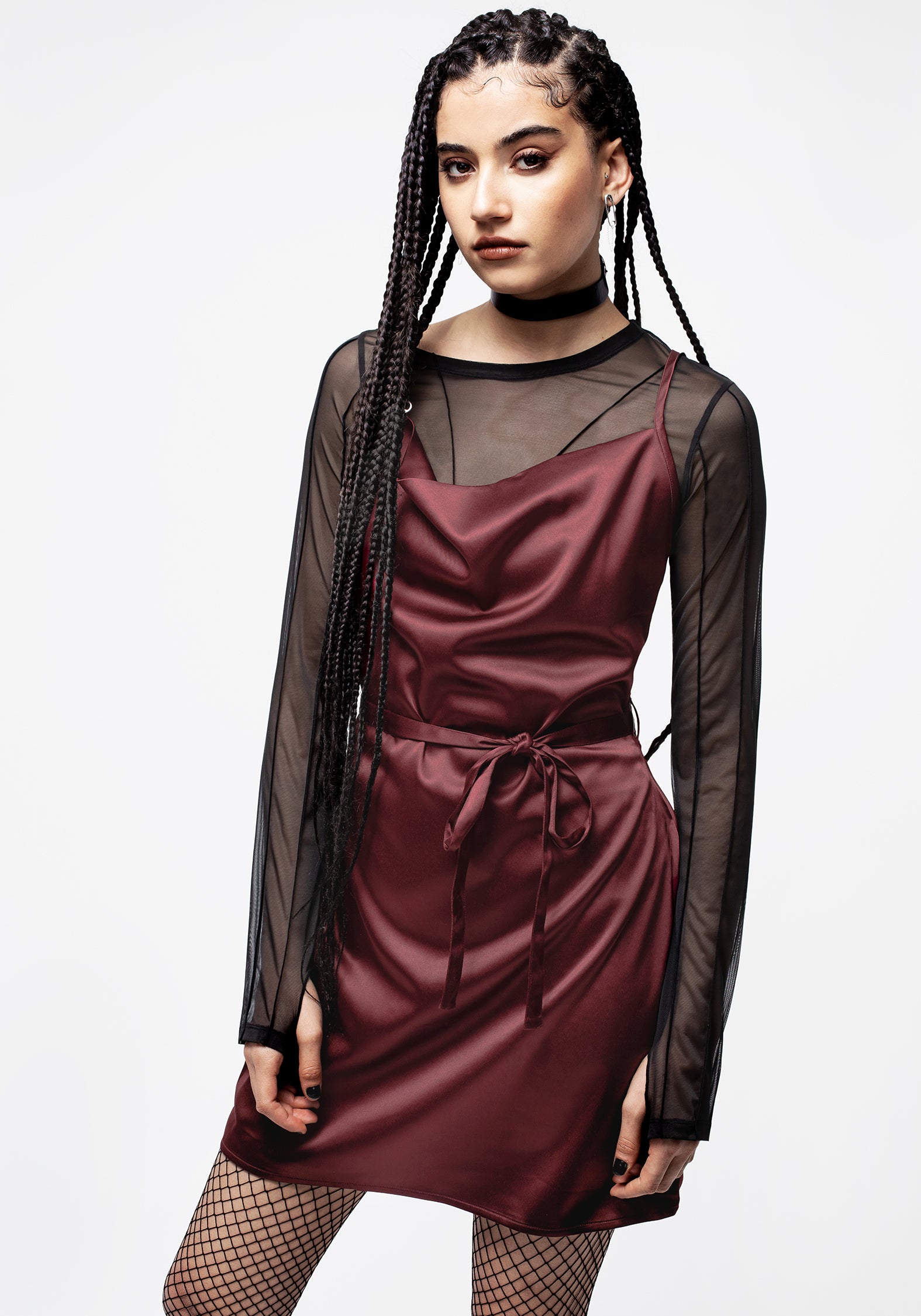 Red Cowl Neck Satin Mini Dress with Belt | Medeina
