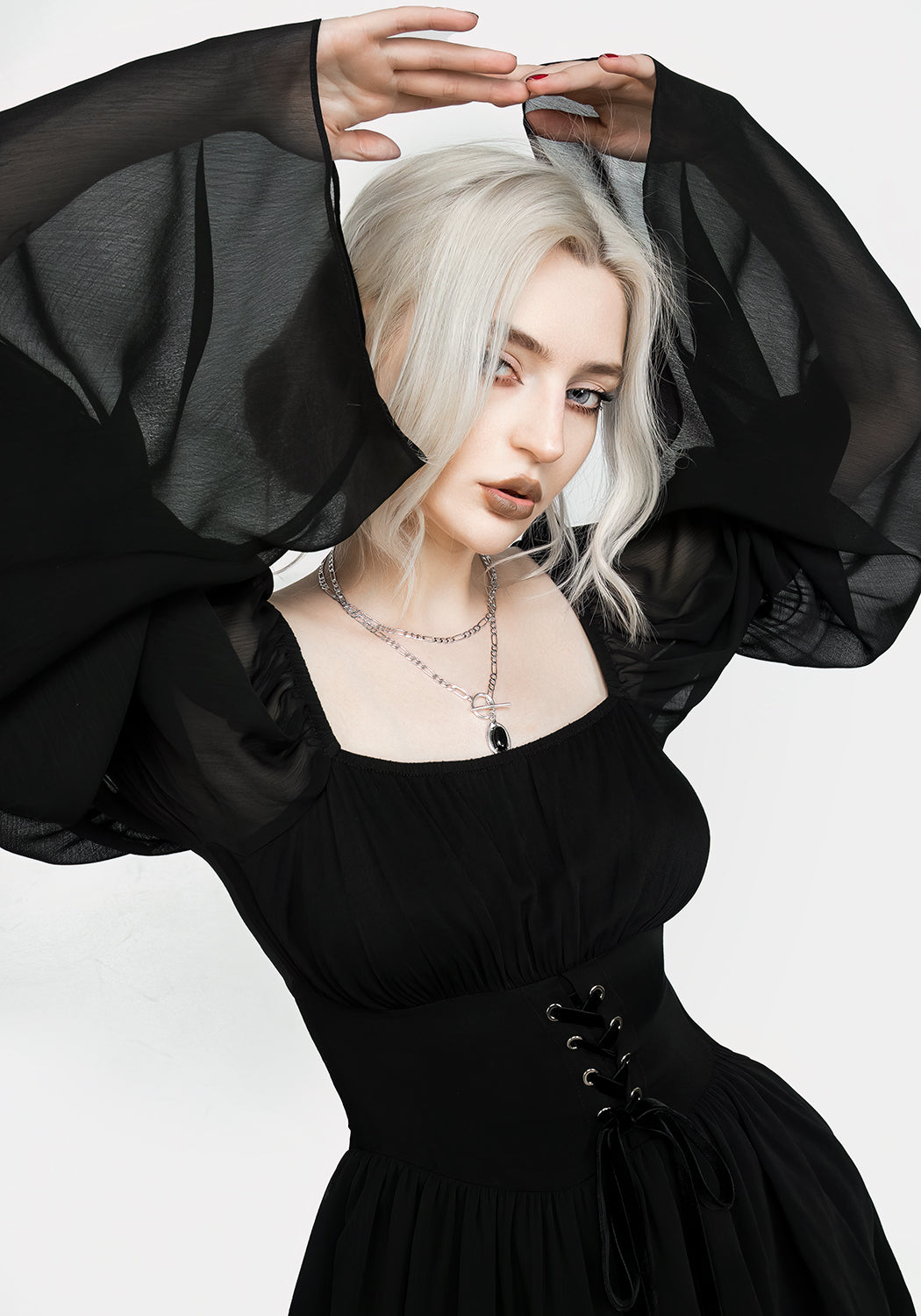 Black Sheer Lace-Up Mini Dress with Corset Detail | Bonnie
