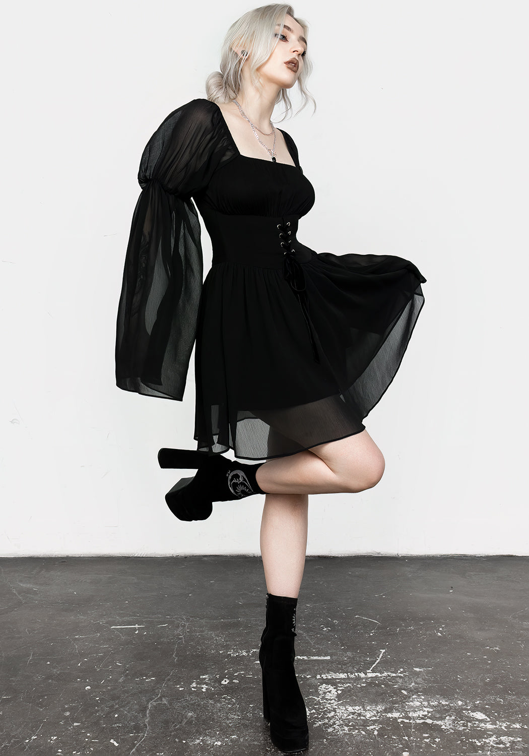 Black Sheer Lace-Up Mini Dress with Corset Detail | Bonnie