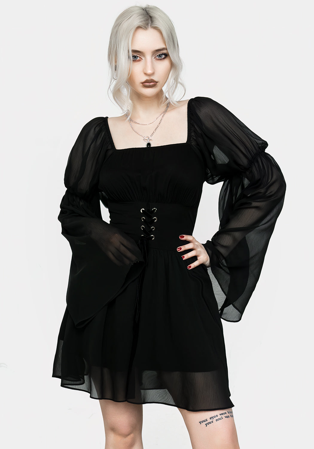 Black Sheer Lace-Up Mini Dress with Corset Detail | Bonnie