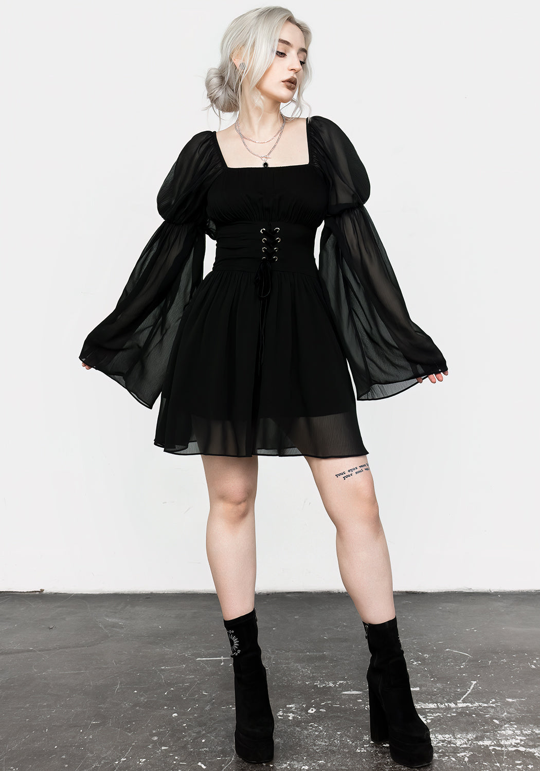 Black Sheer Lace-Up Mini Dress with Corset Detail | Bonnie