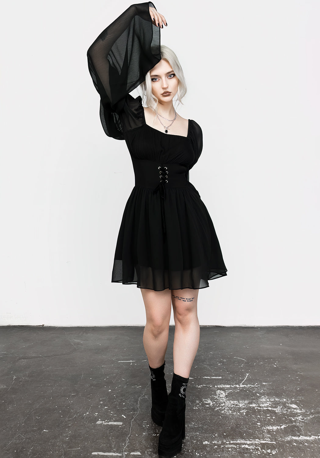 Black Sheer Lace-Up Mini Dress with Corset Detail | Bonnie