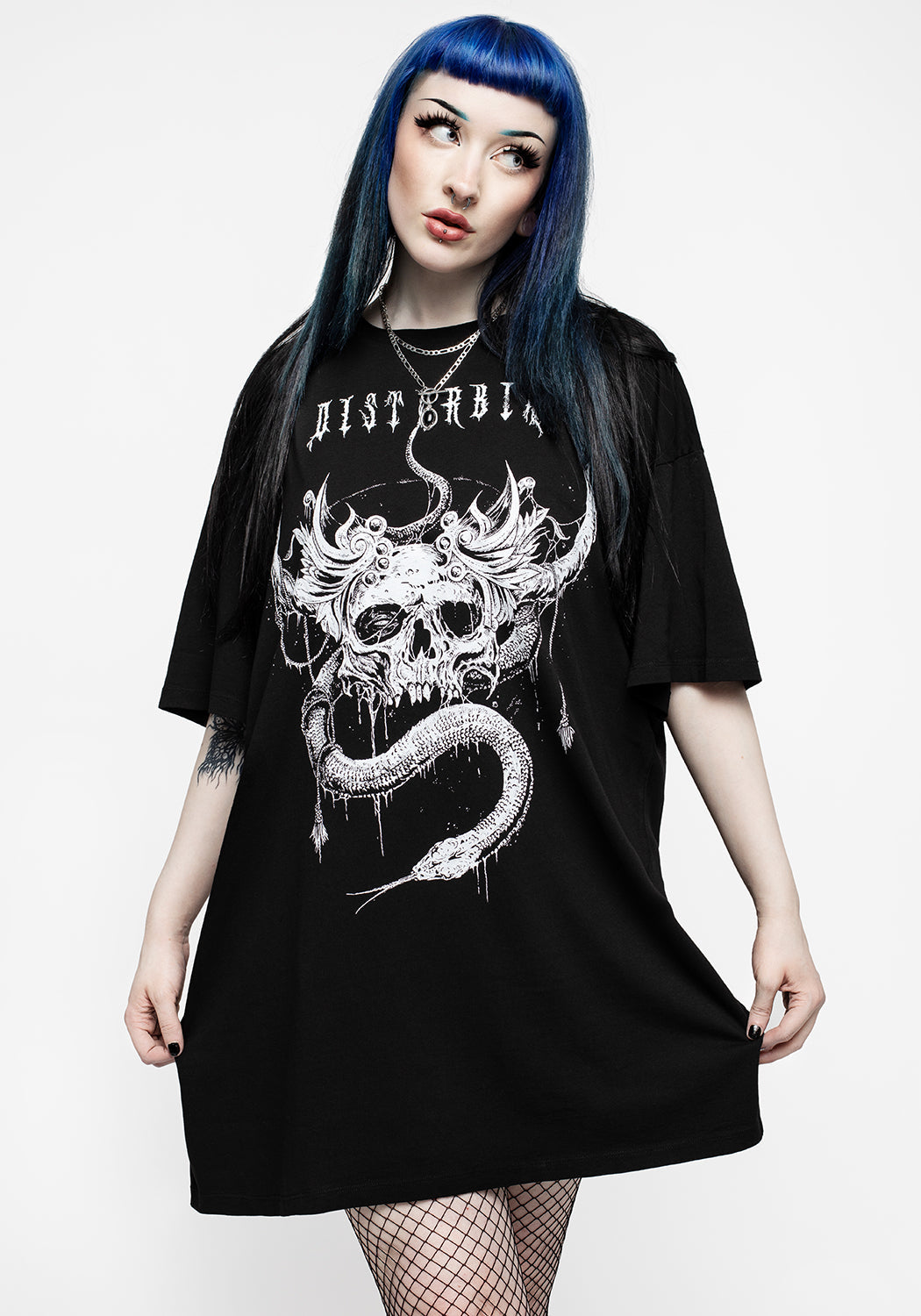 Oversized Tee Dress with Skull & Serpent Print | Temptation Snakes