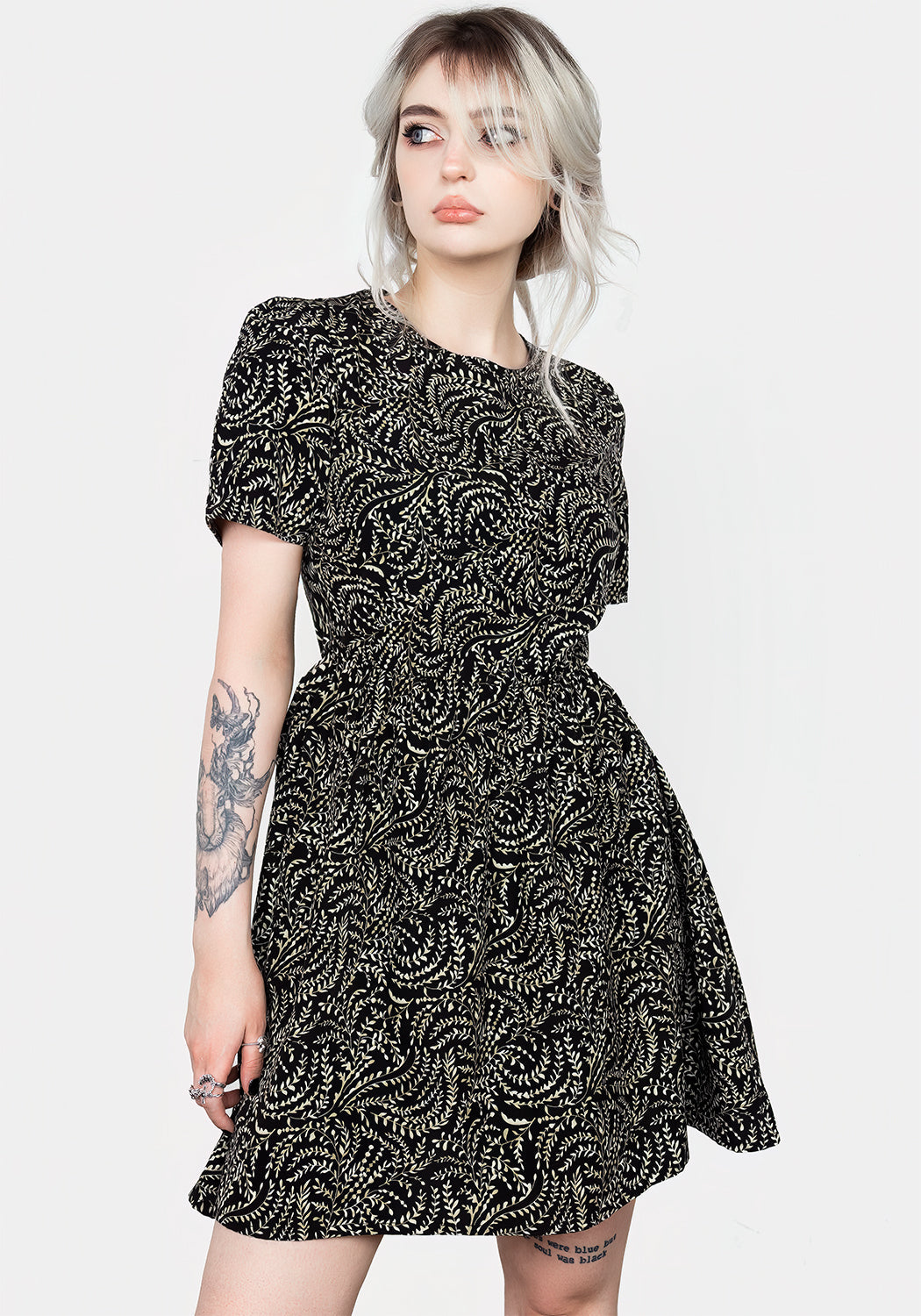Black Floral Print Lace-Up Back Mini Dress | Tendril