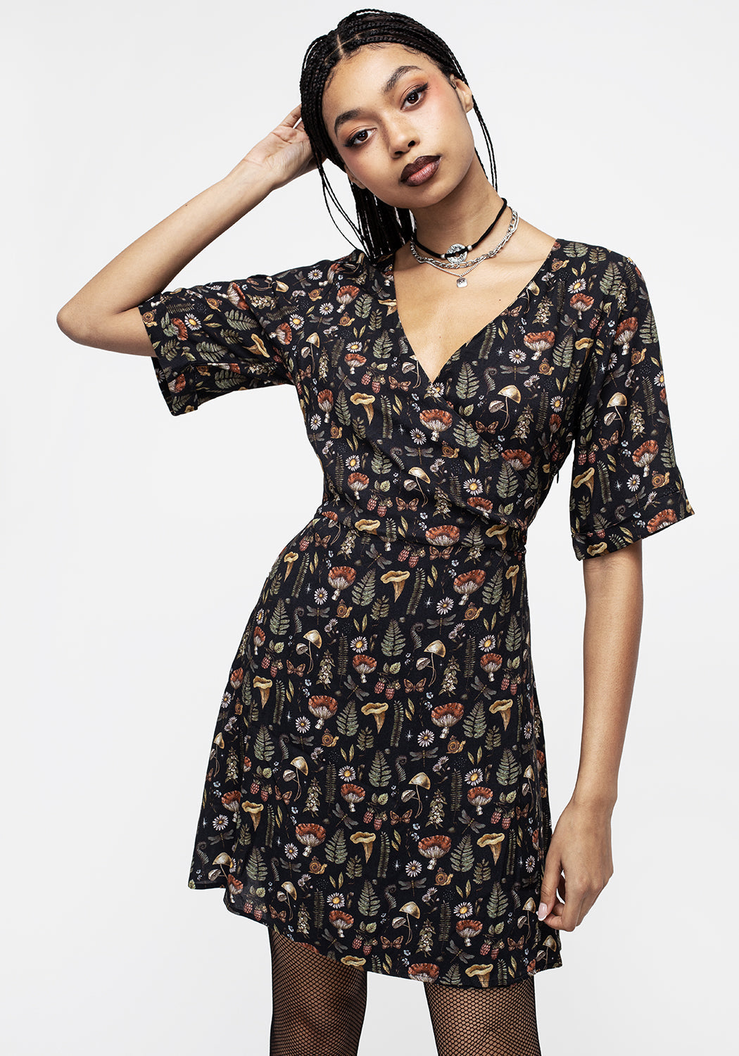 Mock Wrap Mini Dress with V-Neck & Side Split | Luthien