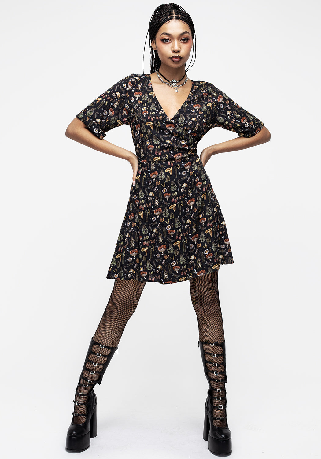 Mock Wrap Mini Dress with V-Neck & Side Split | Luthien