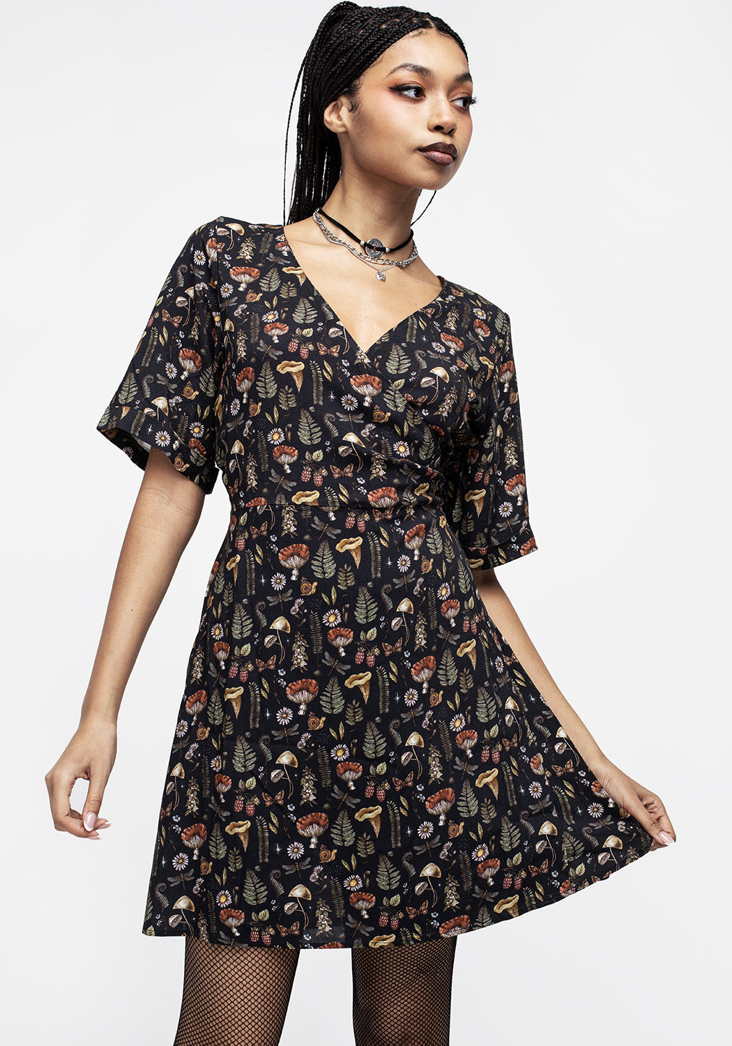 Mock Wrap Mini Dress with V-Neck & Side Split | Luthien