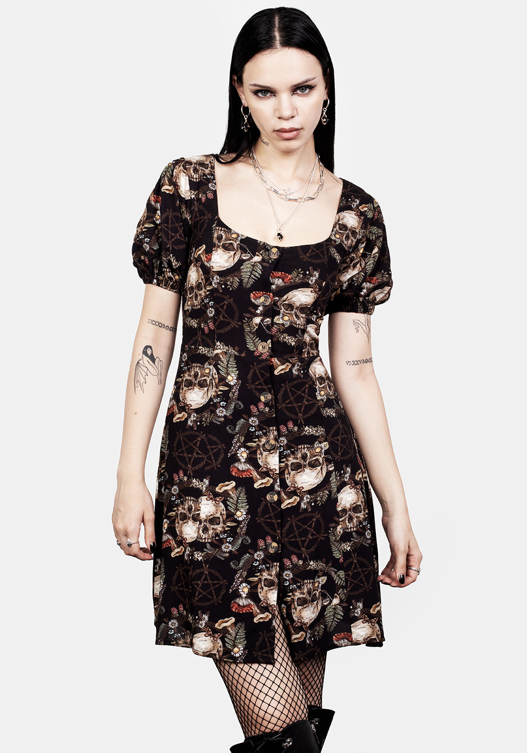 Puff Sleeve Mini Dress with Floral Print & Flare Fit | Goliath