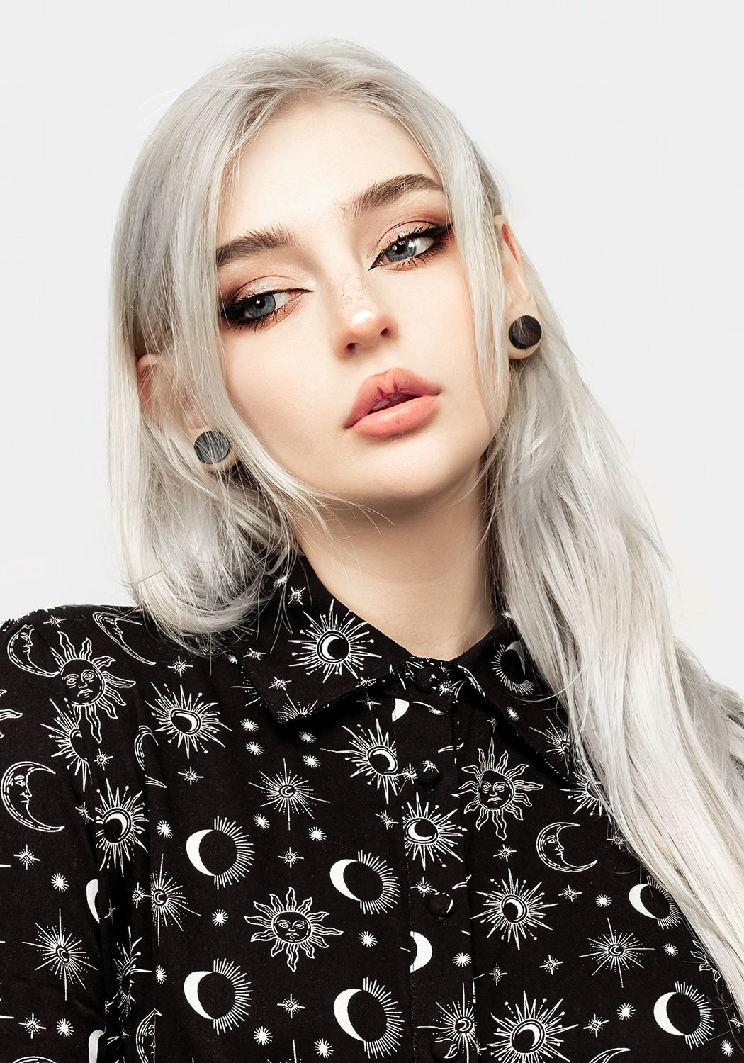 Black Oversized Shirt Dress with Celestial Print | Moonbeam