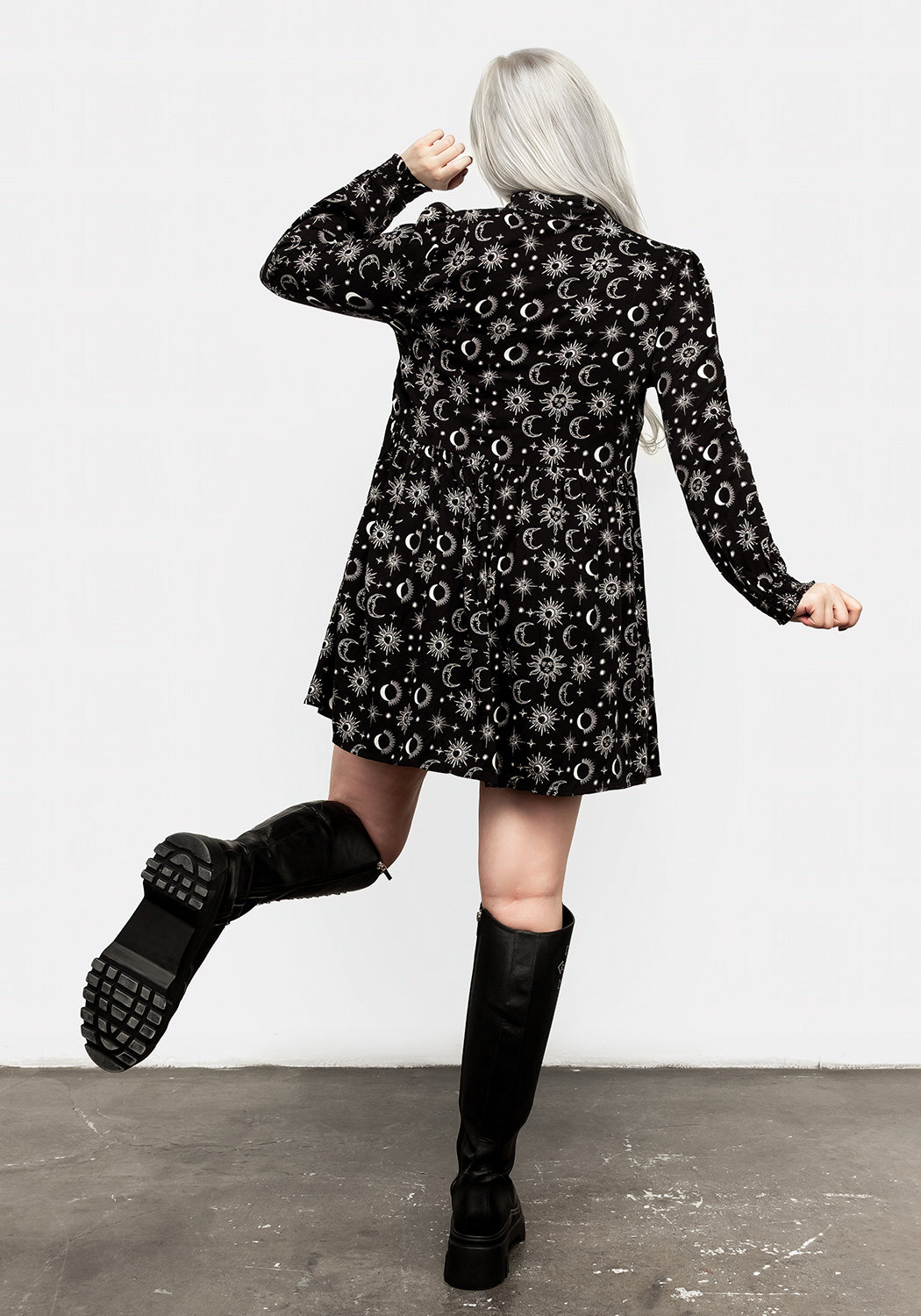Black Oversized Shirt Dress with Celestial Print | Moonbeam