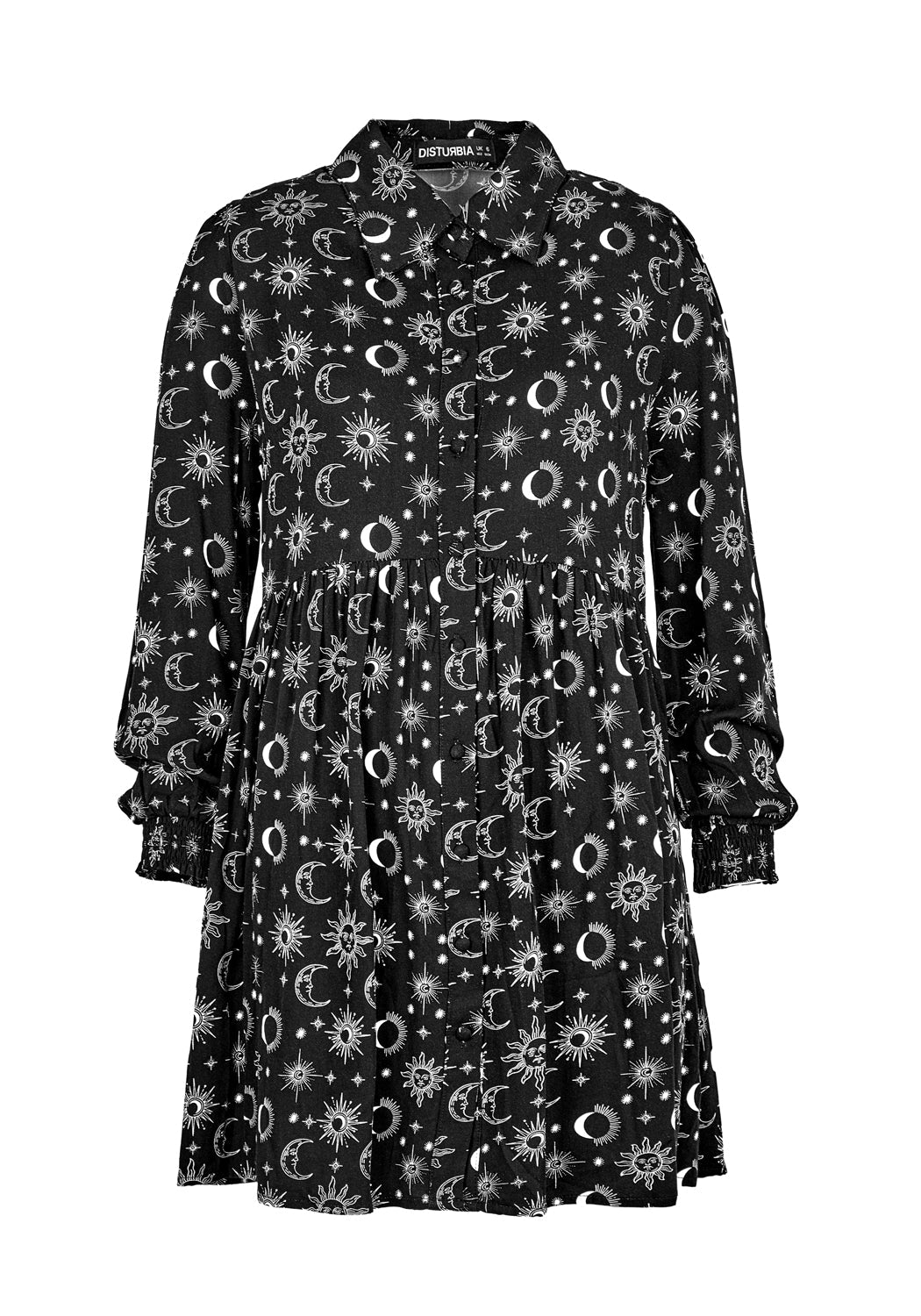 Black Oversized Shirt Dress with Celestial Print | Moonbeam