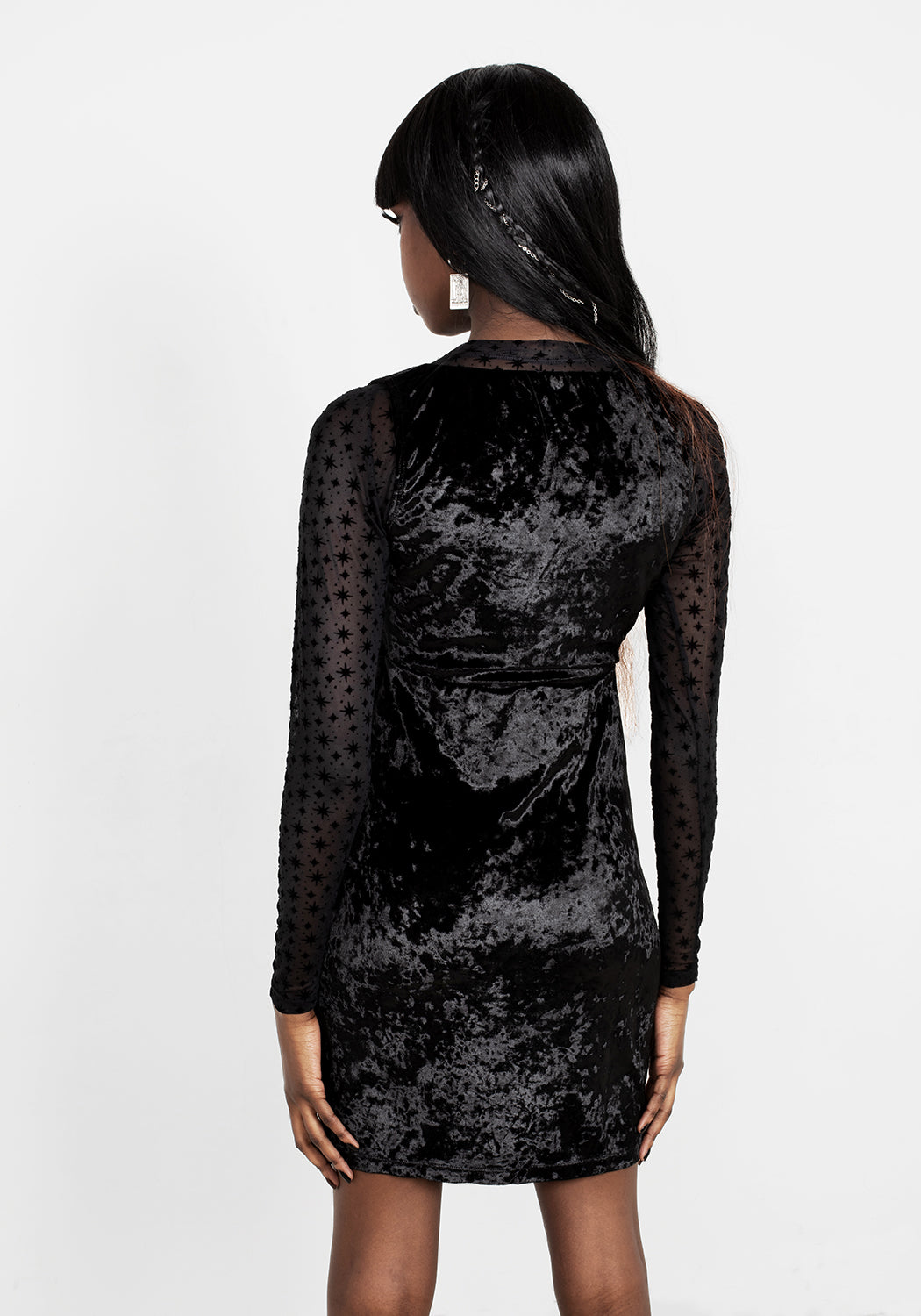Black Velvet Bodycon Dress with Starry Sheer Top | Spectacle