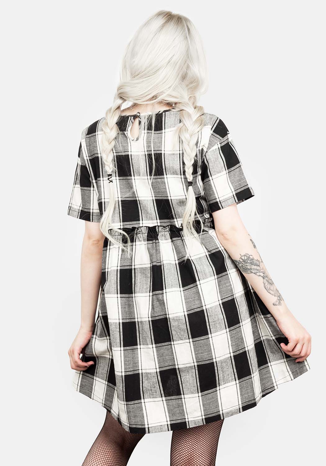 Black & Ivory Check Skater Dress with Ruffles | Shirley Cotton Mini Dress