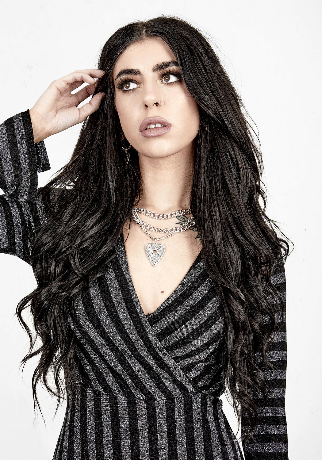 Black Glitter Mock Wrap Dress with V-Neck & Side Split | Roxy
