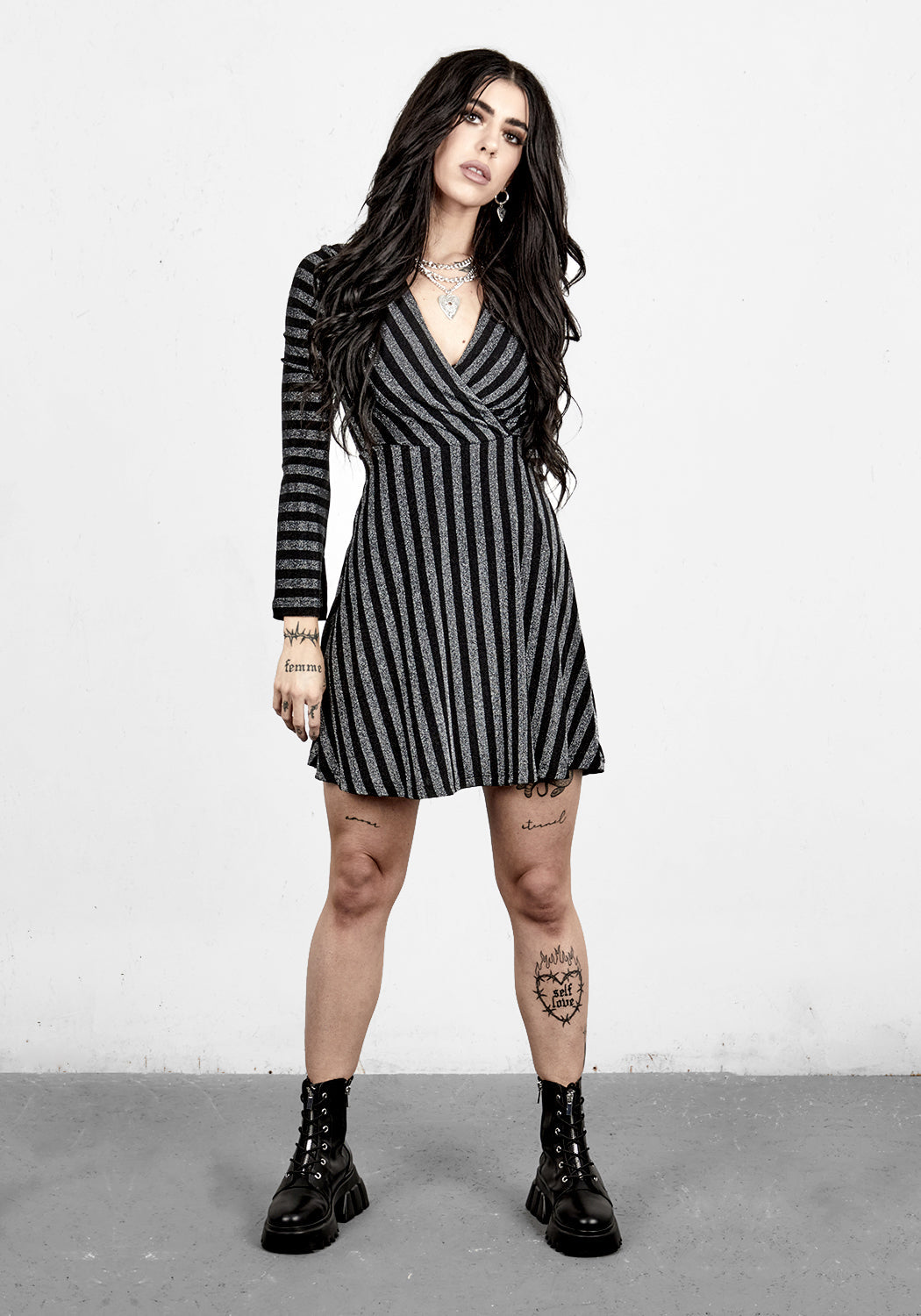 Black Glitter Mock Wrap Dress with V-Neck & Side Split | Roxy